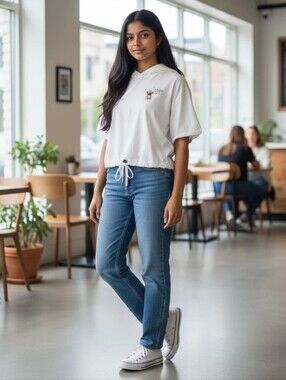 Koton Love Girls White T-shirt with a Hood